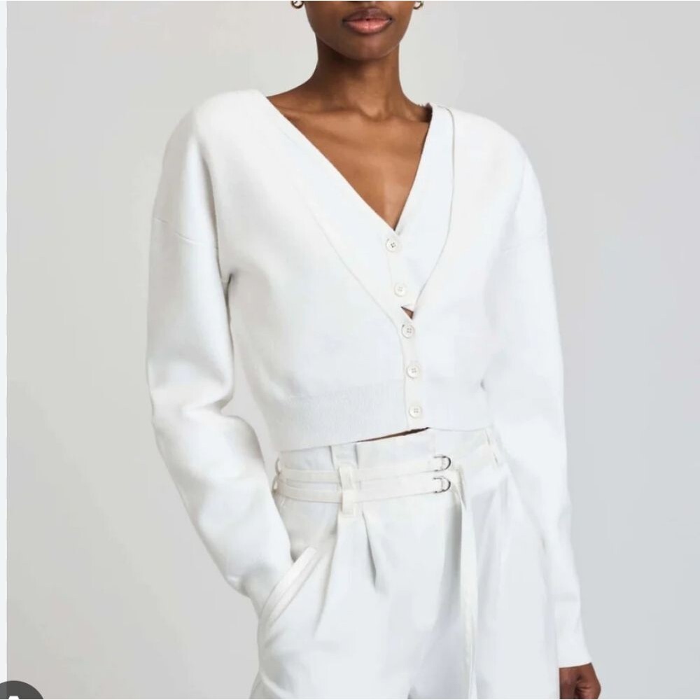 Derek Lam 10 Crosby Arden Double Layer V-neck Knit Cropped Cardigan